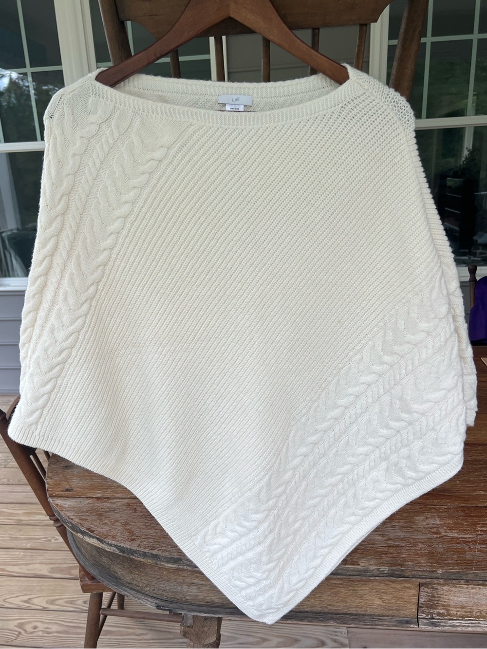 J. Jill Women’s Poncho Sweater Cable Knit Cotton Blend Cream One Size Boho